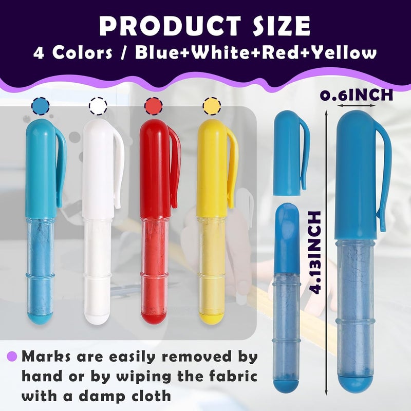 chaseroad 4PCS Sewing Chalk for Fabric, Wipeable and Washable Fabric Chalk for Sewing, Tailors Chalk for Fabric Etailed Marking on Fabrics, Cottons, Leathers - Blue, White, Red, Yellow - Image 3